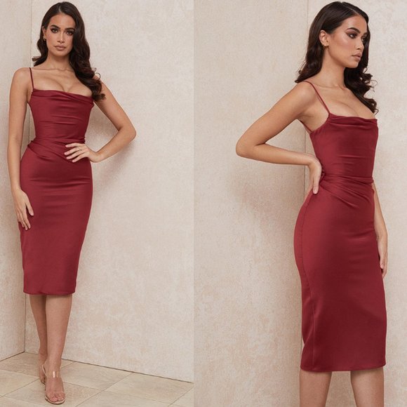 HOUSE OF CB 'Anja' Wine Satin Corset Midi Dress NWOT - Picture 5 of 10